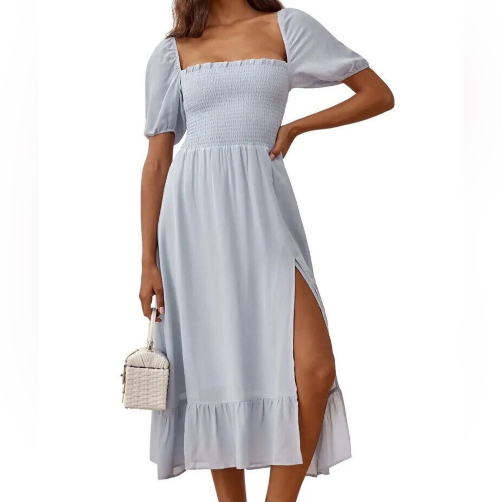 Reformation Meadow Midi Blue Dress Size XL